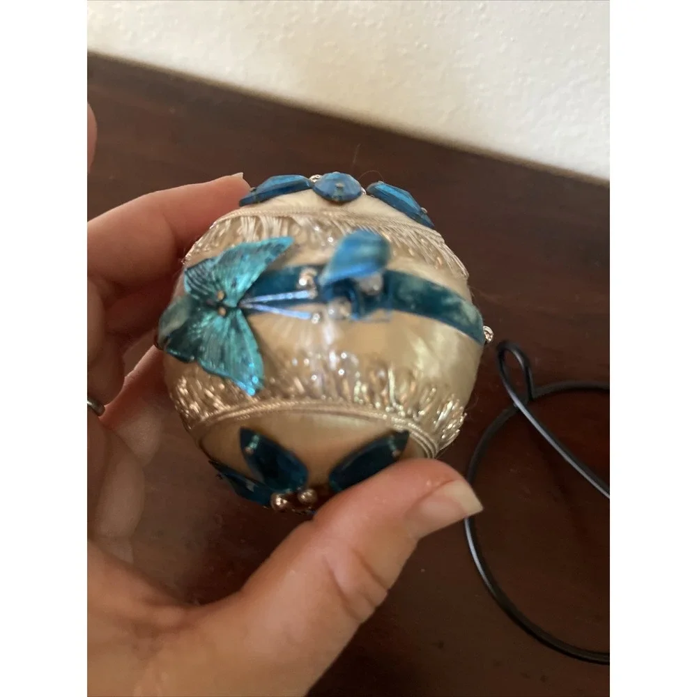 Vintage Bead Sequin Push Pin Christmas Tree Ornament Blue Satin Completed AS‎ IS